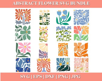 Abstract Flower SVG and PNG Bundle, Danish Retro Boho Floral Designs