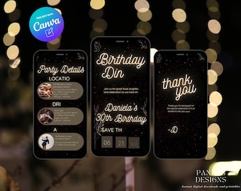 Digital Birthday Dinner invitation, Animated Digital Birthday Party Video Invite, Dinner Birthday Canva Template, Digital Download