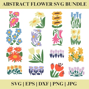 Abstract flower svg and png bundle, Danish flower svg, retro flower svg, boho flower svg, floral png, boho floral png svg,  Silhouette SVG