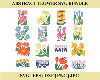 Abstract flower svg and png bundle, Danish flower svg, retro flower svg, boho flower svg, floral png, boho floral png svg,  Silhouette SVG