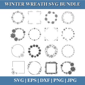 Winter wreath SVG Bundle, Winter Snowflakes Clipart, Snowflakes frame PNG bundle, Holiday Christmas PNG Clipart, Cricut for cut file