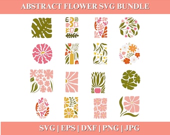 Abstract Flower SVG and PNG Bundle, Danish Retro Boho Floral Designs