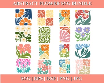 Abstract Flower SVG and PNG Bundle, Danish Retro Boho Floral Designs