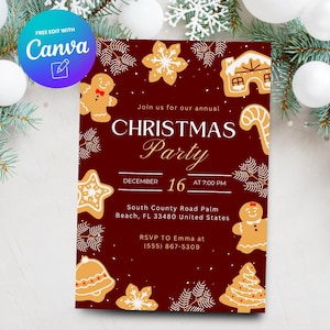 Christmas Party Invitation, Printable Holiday Party Invitation Template, Christmas Party Invitation, Canva Template, Digital Download