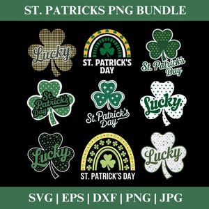 Lucky Shamrock PNG Clipart Bundle, St. Patrick&#39;s Day SVG Clipart, Shamrock Lucky Irish Black Shirt design Cricut Cut Files Silhouette