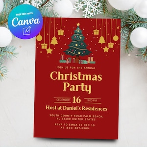 Christmas Party Invitation, Printable Holiday Party Invitation Template, Christmas Party Invitation, Canva Template, Digital Download