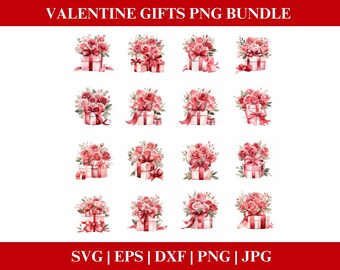 Floral Gifts Valentines Day PNG Bundle, Valentines Floral Gifts PNG SVG, Floral Gifts Clipart Valentines Cricut Cut Files Silhouette