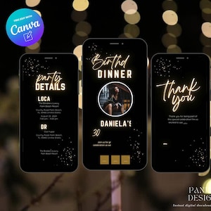 Photo Digital Birthday Dinner invitation, Animated Digital Birthday Party Video Invite, Dinner Birthday Canva Template, Digital Download