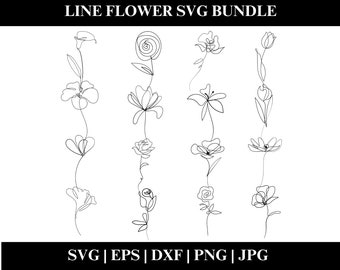 Flower Line SVG bundle, Botanical Line Art SVG, Clipart, Hand Drawn Vector Flowers and Plants, Commercial Use