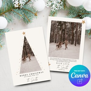 Modern Christmas Photo Card Template, Neutral Family Photocard, Holiday Photocard, Minimalist Photo Card, Canva Template, Digital Download
