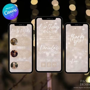 Digital Birthday Dinner invitation, Animated Digital Birthday Party Video Invite, Dinner Birthday Canva Template, Digital Download