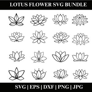 Pacchetto SVG Lotus, clipart di loto, vettore di loto PNG, cricut di loto, download di loto, silhouette di loto, file per Cricut
