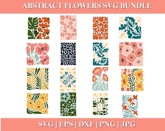 Abstract Flower SVG and PNG Bundle, Floral Border PNG, Danish Retro Boho Floral Designs, Files for Cricut