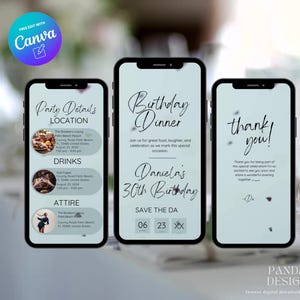 Digital Birthday Dinner invitation, Animated Digital Birthday Party Video Invite, Dinner Birthday Canva Template, Digital Download