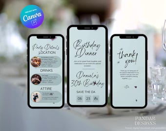 Digital Birthday Dinner invitation, Animated Digital Birthday Party Video Invite, Dinner Birthday Canva Template, Digital Download