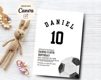 Soccer 10th Birthday Invitation, Soccer Invitation, Soccer Birthday Party Invitation, Football Birthday Canva Template, Digital Download