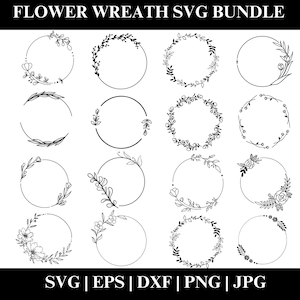 Blumenkranz SVG Bundle, Botanischer Kreis Rahmen, Hochzeitsgirlande Clipart, digitaler Download