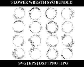 Floral Wreath SVG Bundle, Botanical Circle Frame, Wedding Garland Clipart, Digital Download