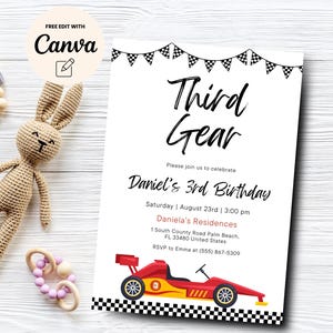 Race Car 3rd Birthday Invitation, Third Gear 3rd Birthday Invite, Boy Birthday 3rd Birthday Race Car, Canva Editable, Digital Download