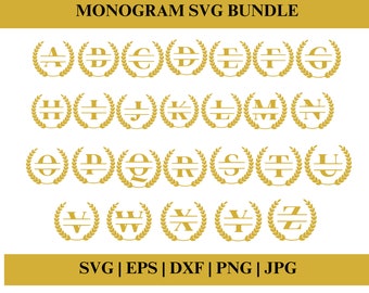 Gold Split Monogram Letters SVG, Monogram Alphabet SVG, Wedding Font PNG, Split Letters, Printable Design Files, Cut files for Cricut