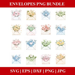 Floral Envelopes Valentines Day Roses PNG Bundle, Valentines Pastel Roses PNG SVG, Rose Clipart Valentines Cricut Cut Files Silhouette