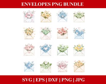 Floral Envelopes Valentines Day Roses PNG Bundle, Valentines Pastel Roses PNG SVG, Rose Clipart Valentines Cricut Cut Files Silhouette