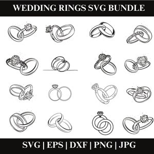 Pacchetto SVG per fedi nuziali, Clipart per fedi nuziali, File di taglio SVG per fedi nuziali per Cricut, SVG per anello di diamanti, SVG per anello di fidanzamento, File di taglio Cricut