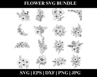 Flower SVG Bundle, Floral Clipart PNG, SVG Cut Files, Wedding, Border, Bundle, Instant Download, Digital Product