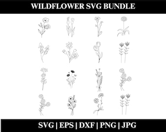 Wildflower SVG Bundle, Wildflowers Clipart, Meadow Floral Graphics, Boho Wedding Invitation, PNG, Wedding Clipart