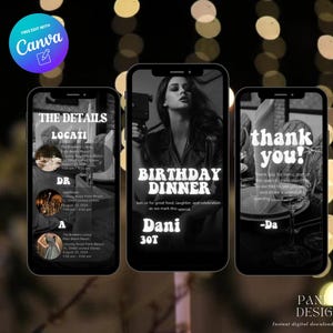 Photo Digital Birthday Dinner invitation, Animated Digital Birthday Party Video Invite, Dinner Birthday Canva Template, Digital Download