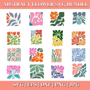 Paquete SVG y PNG de flores abstractas, diseños florales daneses retro boho