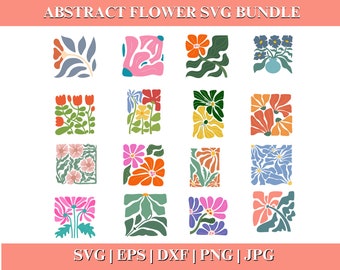 Abstract Flower SVG and PNG Bundle, Danish Retro Boho Floral Designs