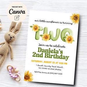 Sonnenblume Geburtstagseinladung, Sonnenblume Gartenparty Einladung, Sommer-Geburtstagseinladung, Canva Vorlage, digitaler Download