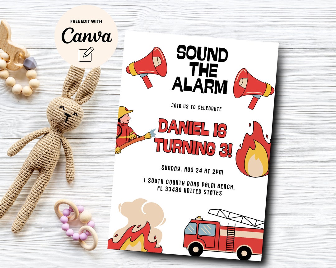 Fire Truck Birthday Party Invitation, Fireman Party Invite, 3rd ...