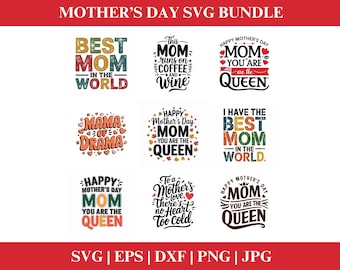 Mothers Day Quotes SVG Bundle, Mother's Day Clipart svg, Clipart Mother's Day Quotes PNG Download, Silhouette Mom SVG, Cut File Cricut