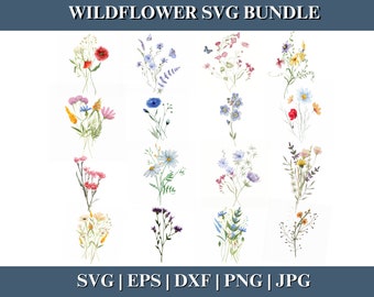 Wildblumen SVG Bundle, botanische Blumen Clipart, Floral SVG-Dateien für Cricut, Instant Download, digitales Produkt