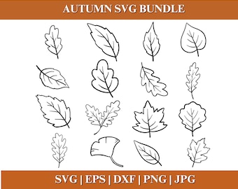Autumn Leaves Vector SVG, Fall Leaf Outline Clipart Bundle, Maple Leaf Cut File for Cricut Silhouette