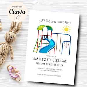Playground 6th Birthday Invitation Template, Editable Park Birthday Party Invite, Outdoor Kids birthday, Canva Template, Digital Download