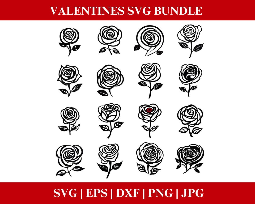 Rose SVG Valentines Day Flower PNG Bundle, Valentines Day Roses PNG ...