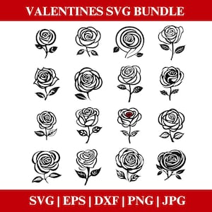 Rose SVG Valentines Day Flower PNG Bundle, Valentines Day Roses PNG, Roses Clipart Valentines Cricut Cut Files Silhouette