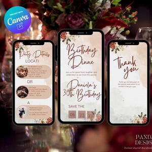 Watercolor Digital Birthday Dinner invitation, Brown Animated Digital Birthday Party Video Invite Birthday Canva Template, Digital Download
