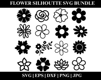 Pacote SVG de silhueta de flor, clipart floral PNG, download instantâneo, produto digital