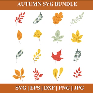 Autumn Leaves Vector SVG, Fall Leaf Outline Clipart Bundle, Maple Leaf Cut File for Cricut Silhouette