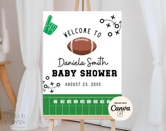 Baby Shower Welcome Sign Football Theme,  Little All-Star Theme Shower for Boy, Baby boy shower sign, Canva Editable, Instant Download