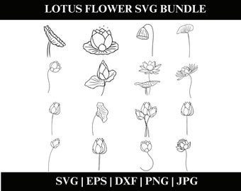 Lotus SVG-bundel, lotus clipart, lotus vector PNG, lotus cricut, lotus download, lotus silhouet, bestanden voor de Cricut