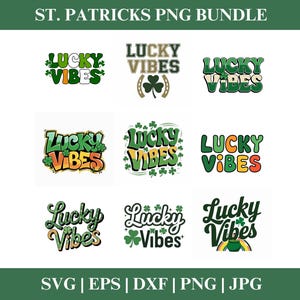 Lucky Vibes St. Patricks Tag Kleeblatt PNG Clipart Bundle, St. Patricks Tag PNG SVG Clipart, Shamrock Clipart Cricut Cut Dateien Silhouette