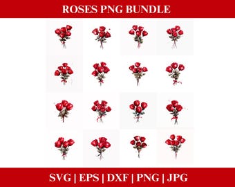 Rose Valentines Day Roses PNG Bundle, Valentines Roses PNG SVG, Rose Clipart bundle, Valentines bundle Cricut Cut Files Silhouette