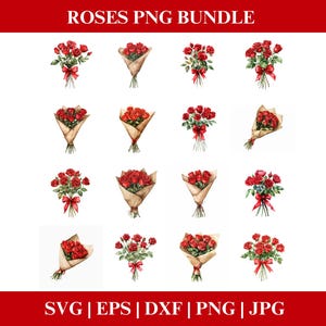 Happy Valentines Day Roses PNG Bundle, Valentines Roses PNG SVG, Rose Clipart bundle, Valentines bundle Cricut Cut Files Silhouette