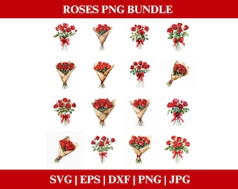Happy Valentines Day Roses PNG Bundle, Valentines Roses PNG SVG, Rose Clipart bundle, Valentines bundle Cricut Cut Files Silhouette