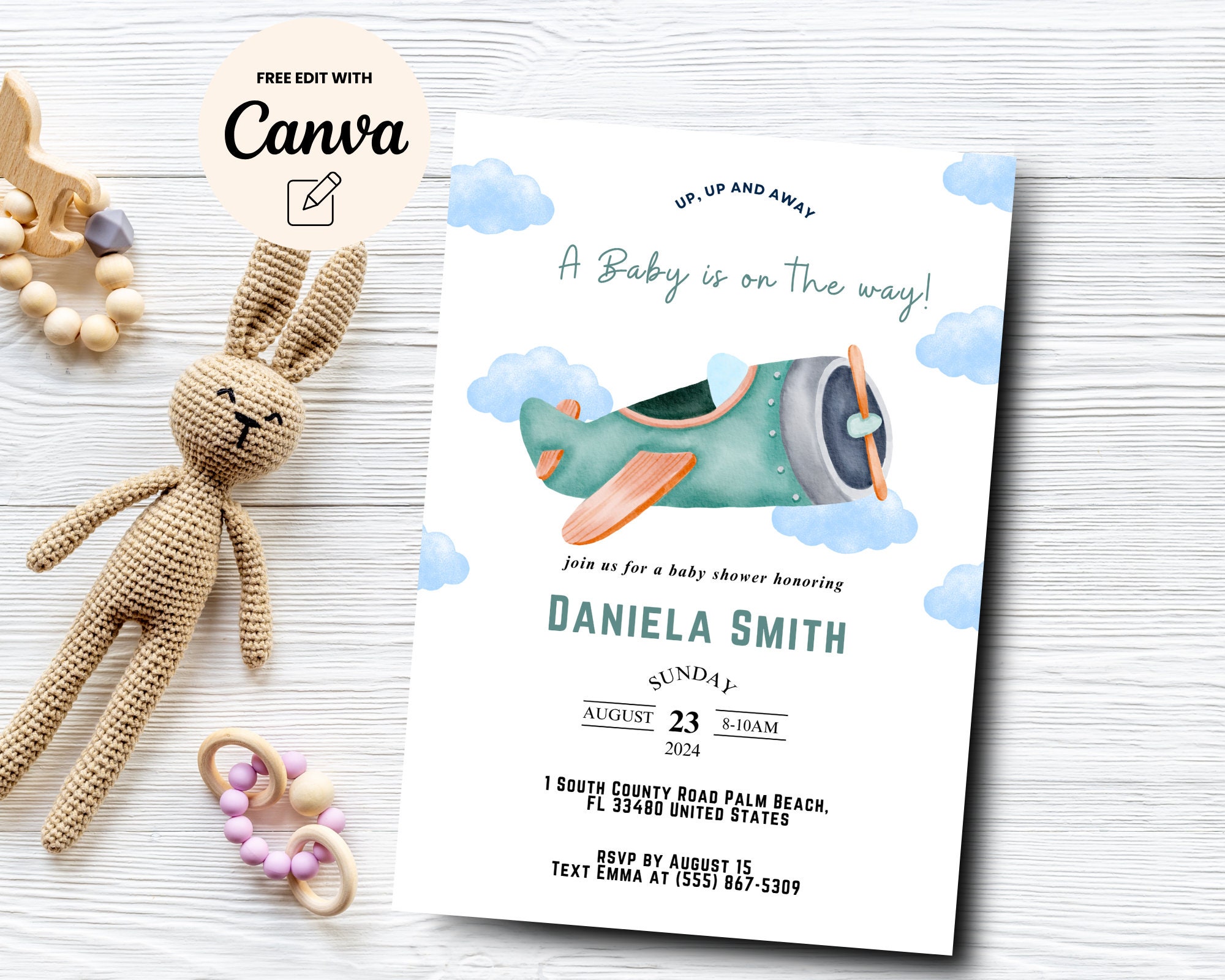 Vliegtuig babyshower uitnodiging, bewerkbare reizen babyshower uitnodiging  sjabloon, Canva bewerkbare sjabloon, digitaal product - Etsy België, image size:2000x1600